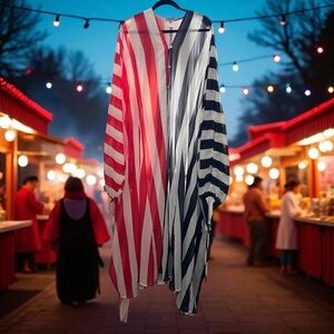 Very Long and Flowing Striped Red and Black Kimono